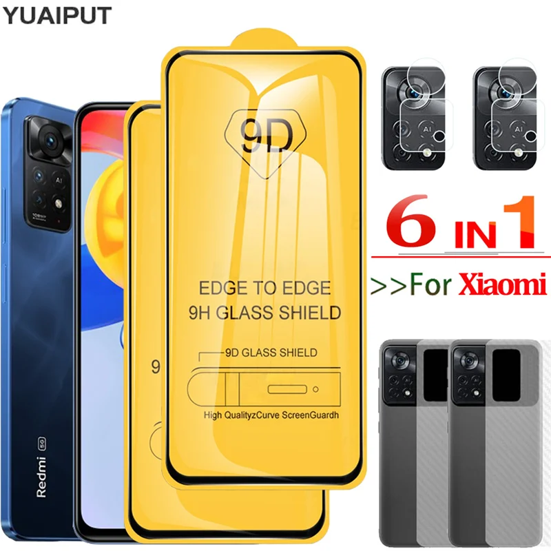 

6in1 pelicula,Tempered Glass For Redmi Note 11 Global Screen Protector Redmi Note 10 11 Pro 5G Protective Film Redmi Note10 9 Pro 9H Hard Glass RedmiNote 11 11S 10S 9S Back Film + Camera Protection Xiaomi Note11 Glass
