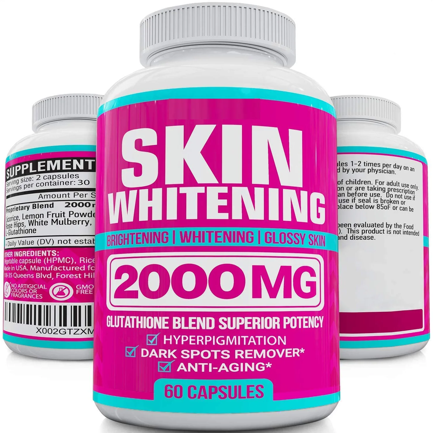 

3 Bottles 60pcs 2000 ULTRA STRONG WHITENING GLUTATHIONE WHITE Anti Aging