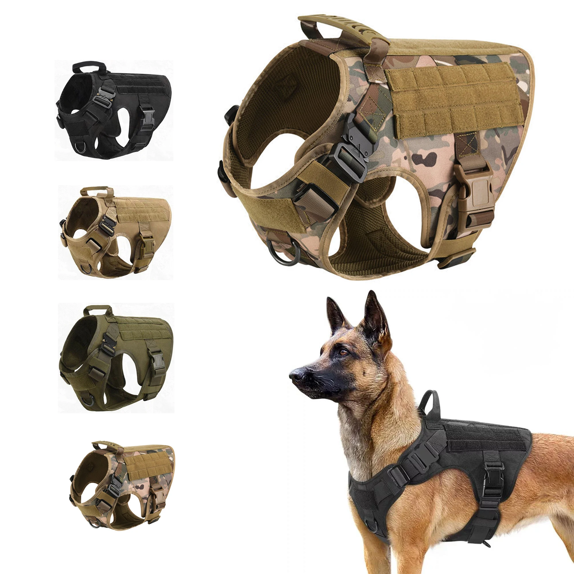 

Tactical Dog Harness Leash Metal Buckle MOLLE German Shepherd Pet Large Big Dogs Military Training K9 Padded Quick Release Vest