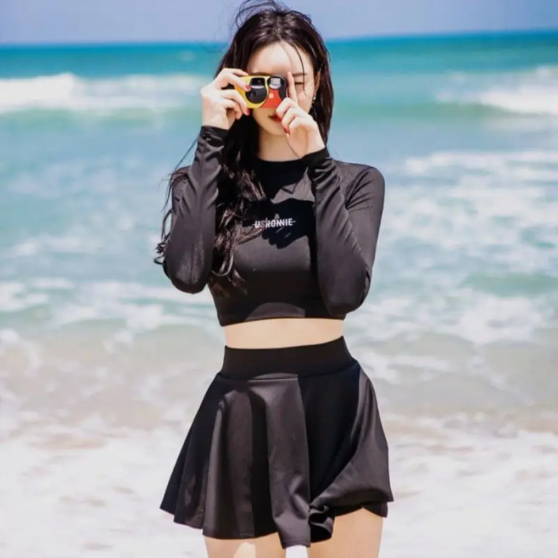 

New Split Swimsuit for Women Students Fresh Sexy Long-sleeved Thin Boxer Swim Trunks 2-piece Hot Summer Bathing Suit Swimwear