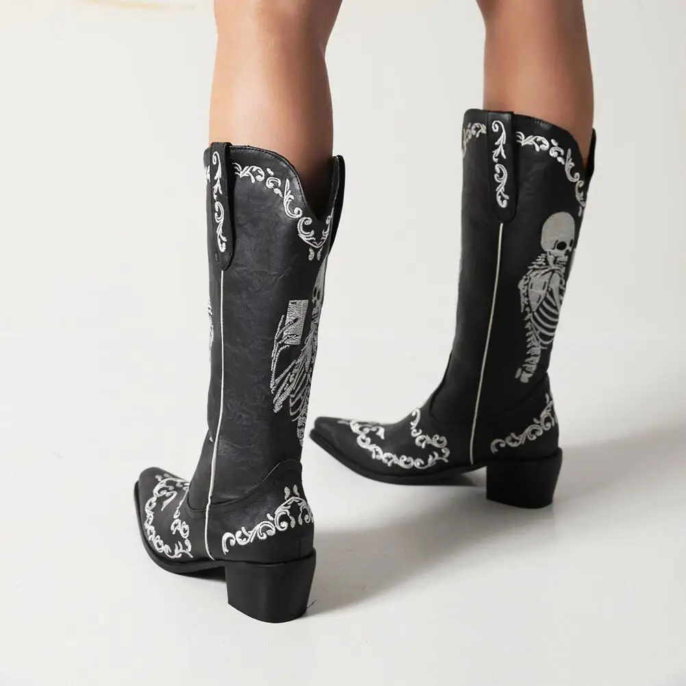 Cowboy boots for women 2022 embroidery boots white women's Mid-Calf black hallowmas plus size goth ladies botas Plus size 46
