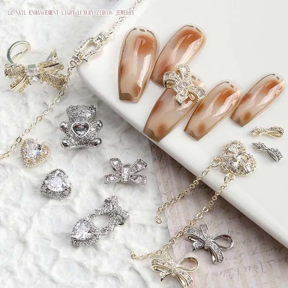 

Bow Zircon Nail Art Decorations Cartoon Bears Nail Art Jewelry Love Heart Chains Nail Drills Fashion Manicure Rhinestones
