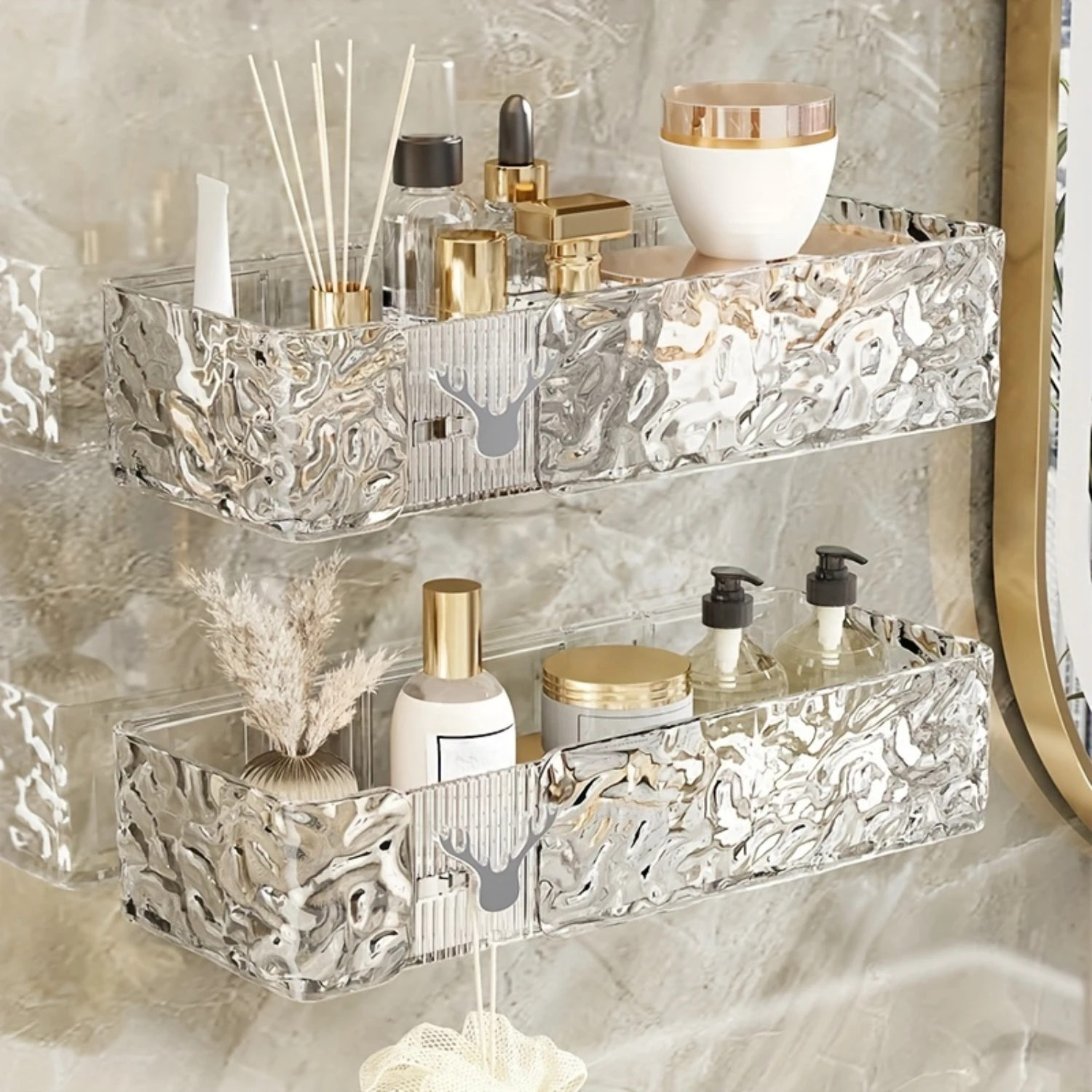 Glacier Pattern Bathroom Corner Rack - Wall-mounted Multi-layer with Suction Cups & Accessories
