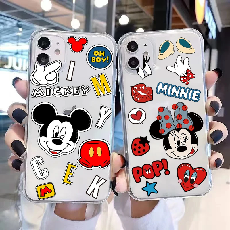 

Mickey Minnie Mouse Disney For iPhone 13 12 11 Pro Max Mini X XR XS Max SE 6 6S 7 8 Plus Clear Phone Case Coque Cases Black