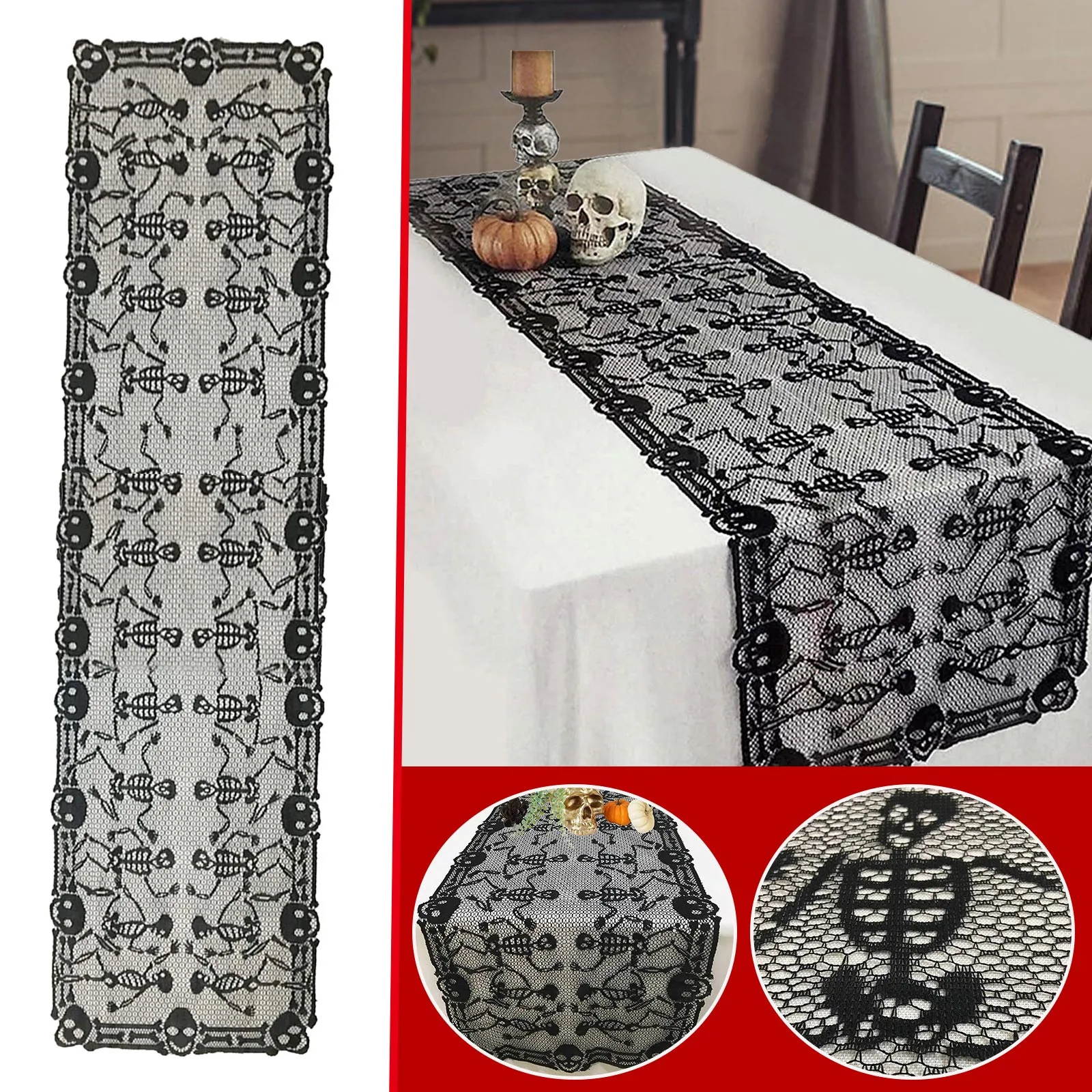 

Baby Shower Centerpieces for Girls Rose Gold Halloween Decoration Halloween Festival Lace Table Runner Black Mesh Decoration