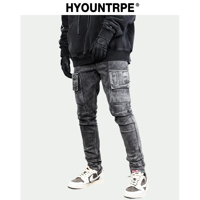 Side Pocket Denim Retro Jeans Mens Biker Zipper Jean Trousers Hip Hop Fashion High-street Slim Fit Pants Joggers Y2k Men’s Jeans