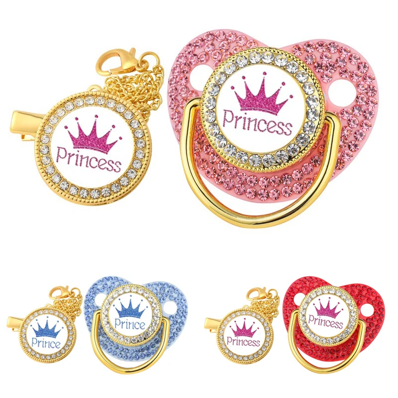 

Luxury Crown Pacifier Clip Chain Set Baby Shower Gift Silicone Newborn Dummy Bpa Free Toddler Teether Zircon Baby Soother Nipple