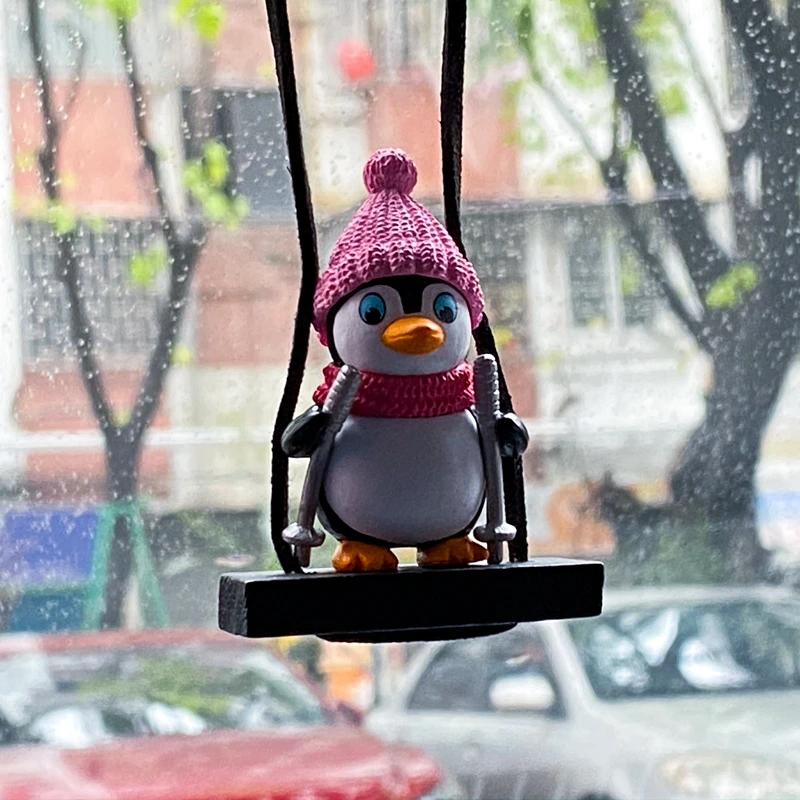 New Swing Sled Penguin Car Pendant Gentleman Penguin Auto Rearview Mirror Decoration Car Interior Accessories Animal Doll Toys