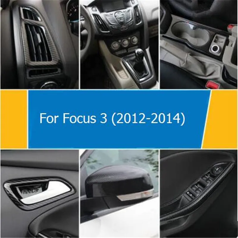 

Внутренняя наклейка из углеродного волокна для Ford Focus 3 2012-2014, наклейка на ручки, вентиляционное отверстие, консоль, панель, корпус, чехол, акс...