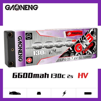 

Gaoneng GNB 6600mAh 2S 7.6V HV 130C/260C low profile Hardcase LiHV Battery 5.0mm bullet XT60 Plug for 1:10 1/10 RC Car RC Boat