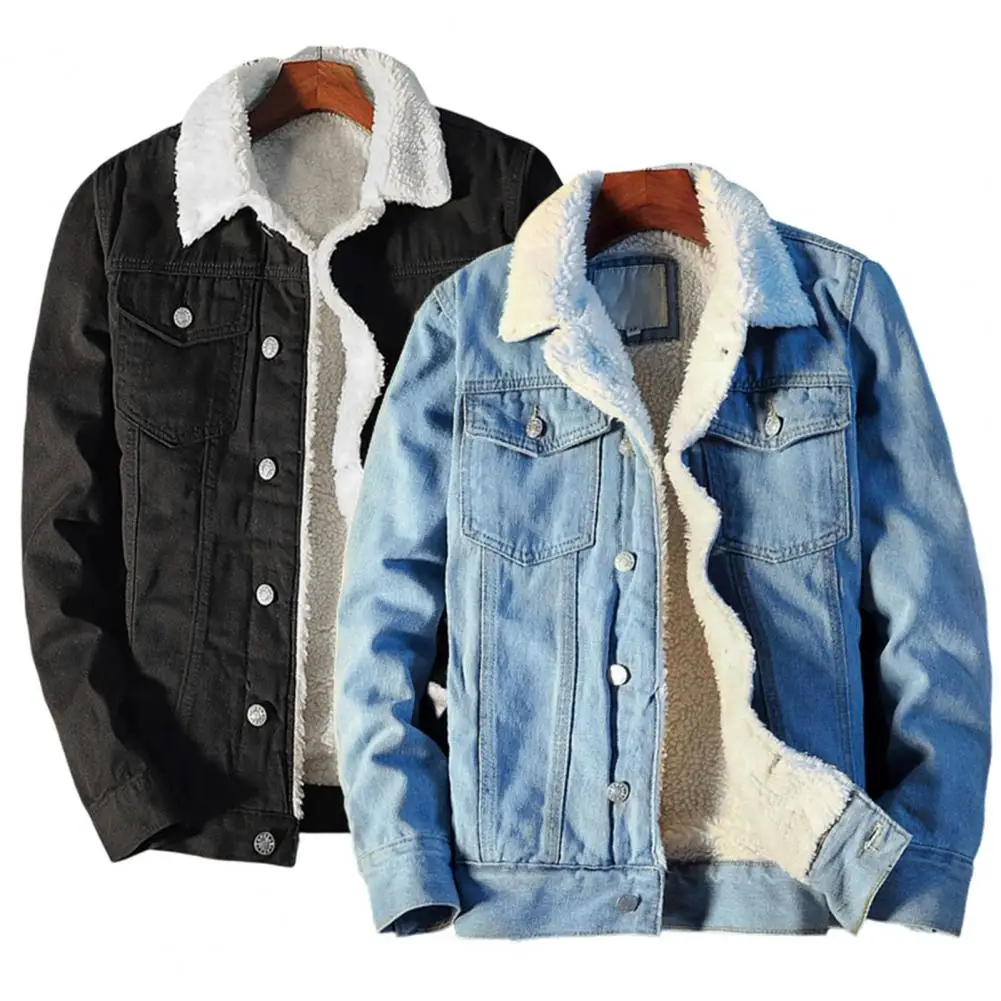 

Outerwear Blue Liner Jacket Winter Fleece 4XL Size Warm Jean Fashion Men Denim Thicker Denim Jackets Plus Cowboy Black Coats Men