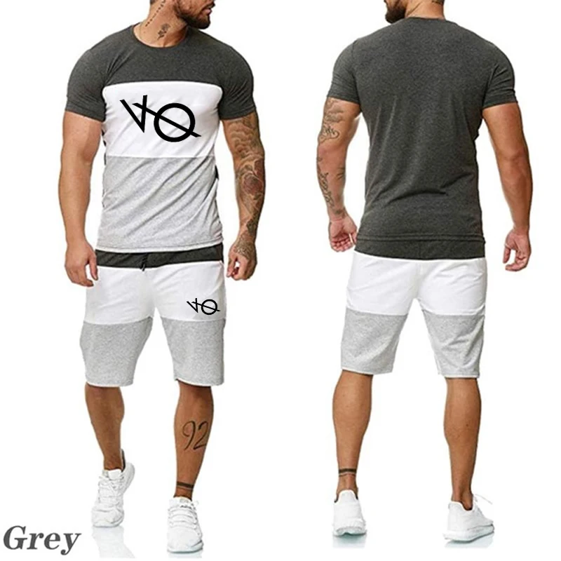 Summer Men's Short-sleeved Sports Suit Solid Color Short-sleeved Two-piece Casual Athletic Suit Striped 2 Piece Set