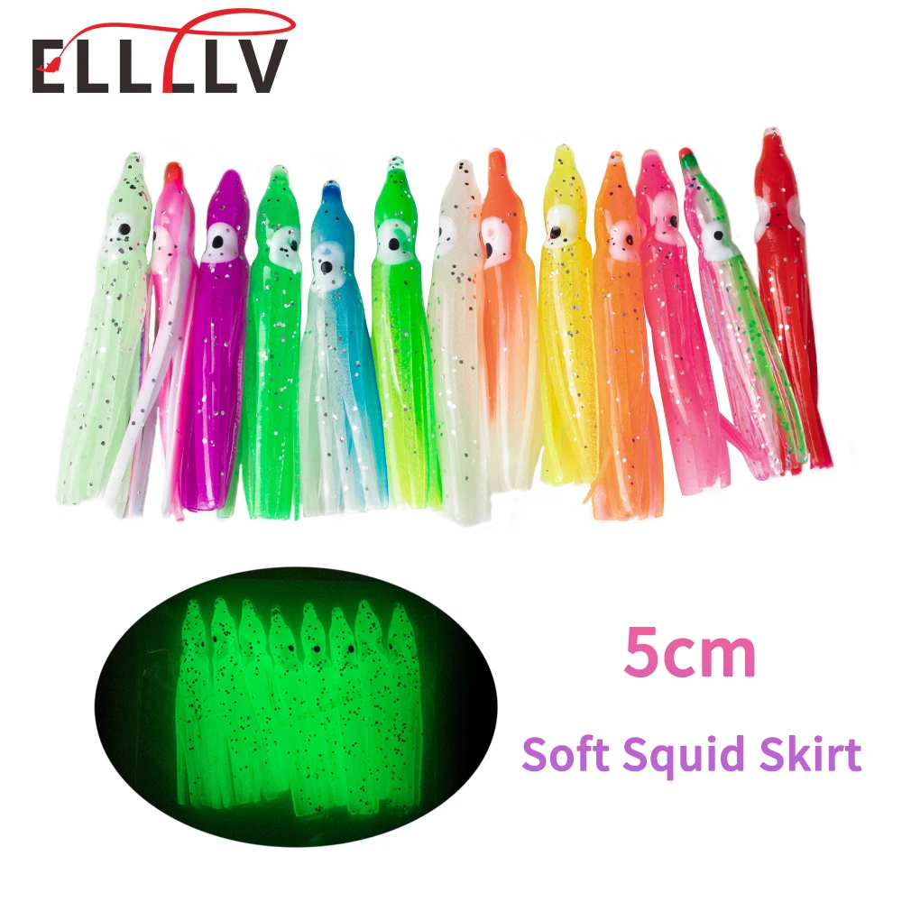 

2bags=16pcs 5cm Soft Squid Skirt Fishing Tackle Sea Fishing Soft Lures Octopus Bait Threads Skirts Mix Color Lumo Red Blue 5cm