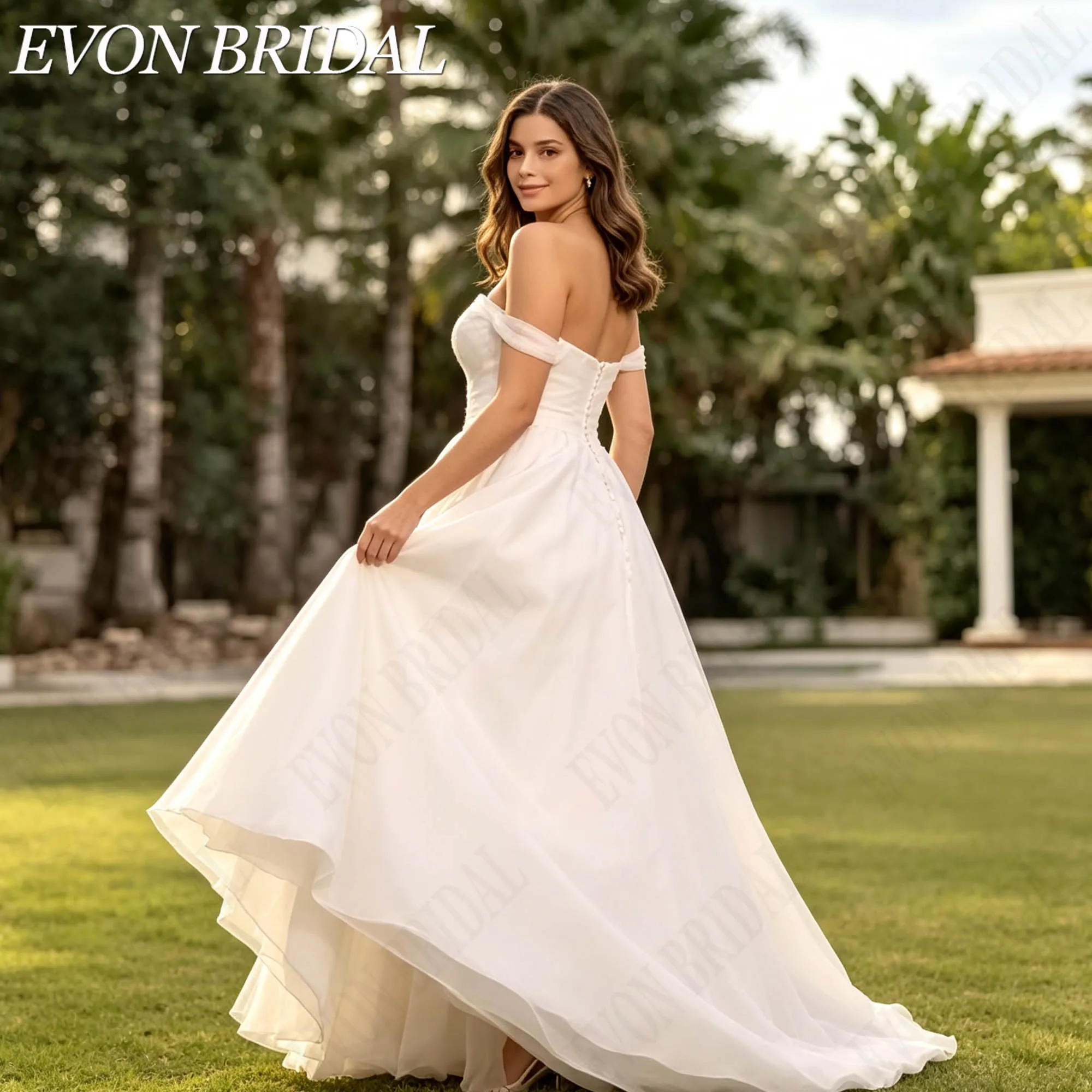 Фото EVON BRIDAL Платье невесты плюс размеры без плеч вырез сердце А-силуэт романтичное свадебное платье для женщин на заказ индивидуальный пошив мягкая ткань для свадебной церемонии выездной свадьбы торжества элегантное №5