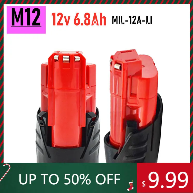 

Hochwertiger 12V 6.8Ah Akku Für Milwaukee M12 XC Cordless Werkzeuge 48-11-2402 48-11-2411 48-11-2401 MIL-12A-LI Wechselbatterie