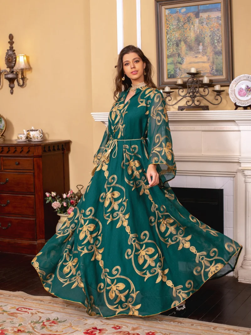 Eid Muslim Abaya Women Dress Embroidery Stand Collar Prayer Morocco Party Abayas Gowns Dubai Arabic Kimono Robe Vestidos 2023