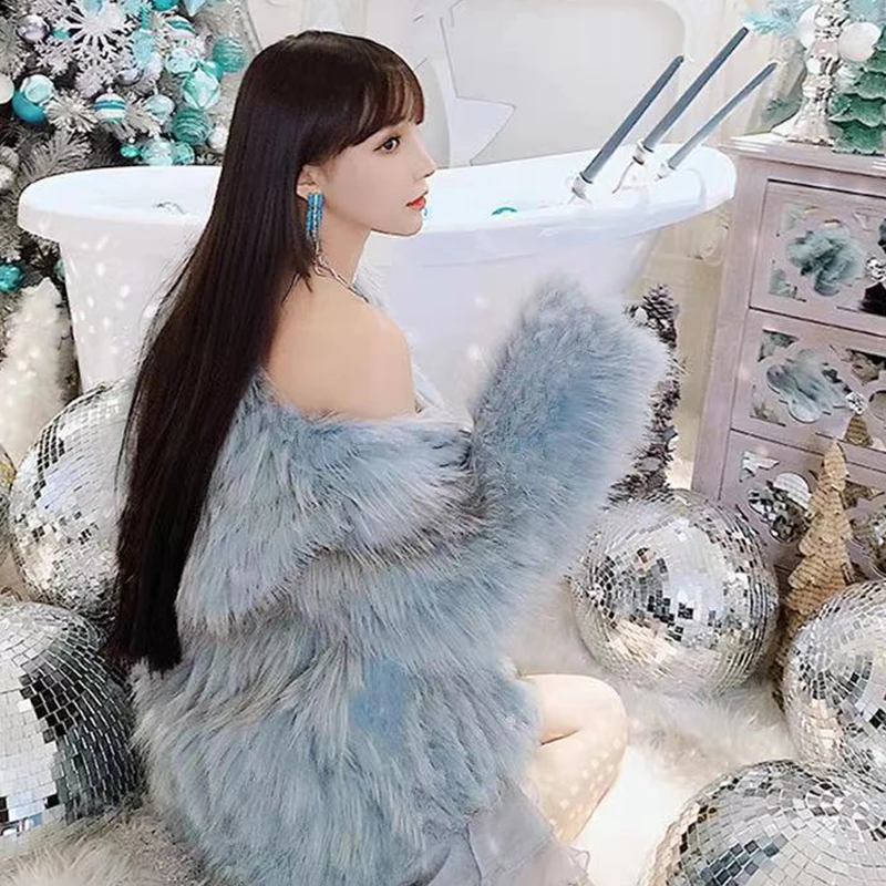 Women winter jacket faux fur coat fluffy loose Faux Fox Fur Short Fashionable Full Pelt Patchwork Mink Fur Coat