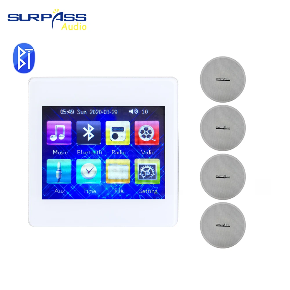 

Система фоновой музыки, комнатный музыкальный плеер, полный комплект, сенсорный экран, настенный мини-усилитель, комбинированный с 4-дюймовым потолочным динамиком