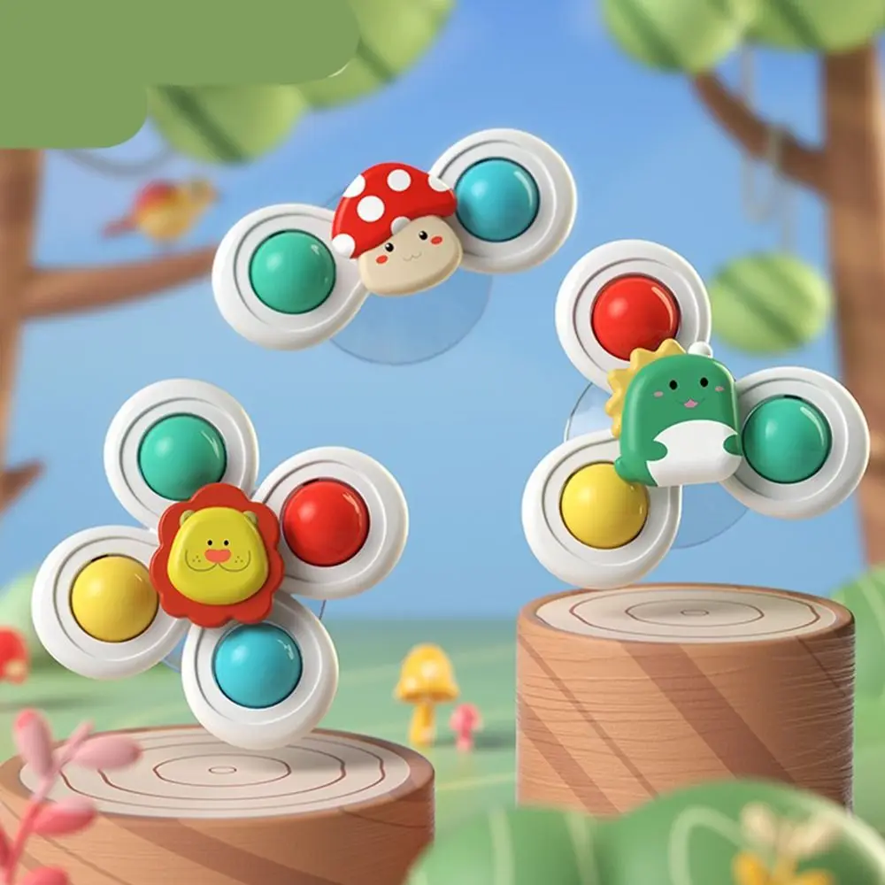 

3pcs Lion Suction Cups Spinning Toys Creative Plastic Pinwheel Rotating Rattle Dinosaur Infant Teether Educational