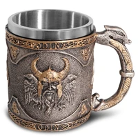 pub bar party gift medieval nordic style vikings beer mug resin stainless steel retro gothic tankard coffee cup tea mug