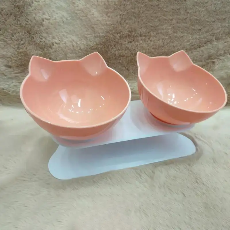 

Non-Slip Double Cat Bowl Pet Water Food Feed Dog Bowls Pet Bowl With Stand Cats Feeder Feeding Bowl Kitten Supplies Inclination