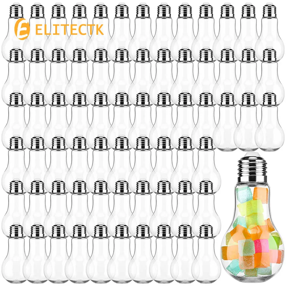Plastic Bulb Jar Light Shaped Acrylic Candy Boxes 3.4 oz Fillable Bulbs for Crafts Gift Lightbulb Containers with Silver Lids