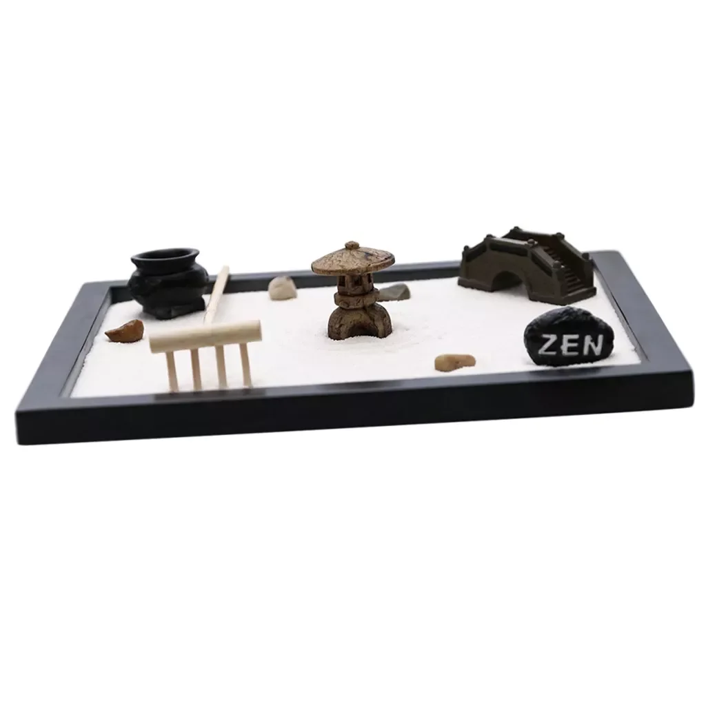 

NEW2022 Tabletop Meditation Sand Zen Garden - Desktop Meditating Mini Zen Garden with Incense, Bamboo Rakes, Bridge, Nature Ston