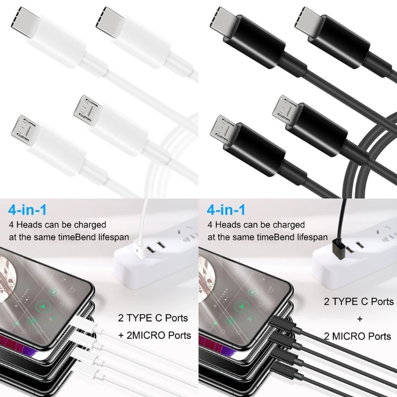 

Multifunction 4-in-1 USB Charging Cable for Multiple Devices - Fast and Efficient Power Supply Cord Wire for Tablet