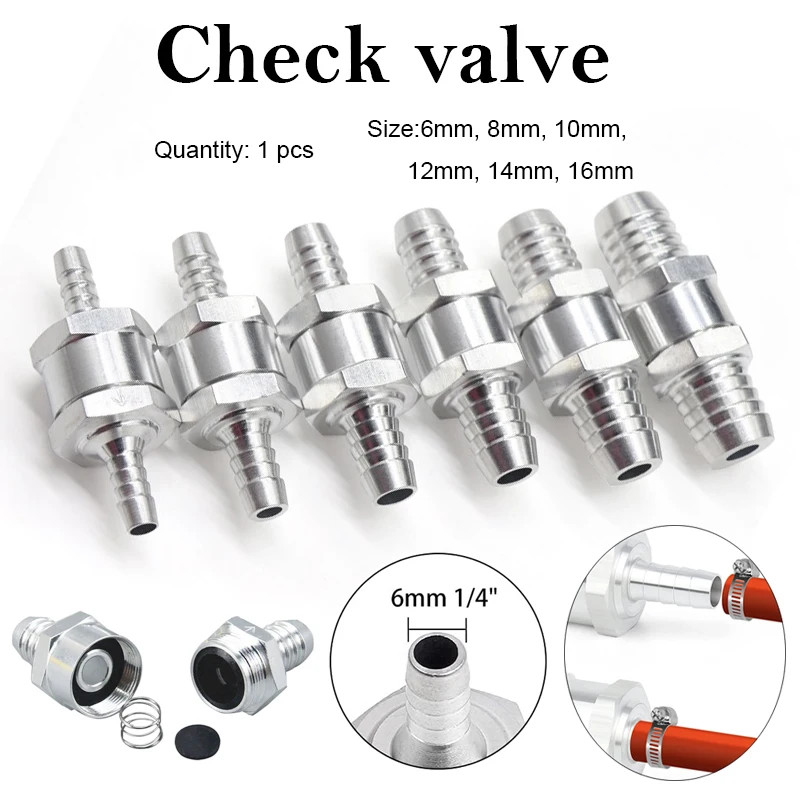 

1 pc One Way 6/8/10/12/14/16mm 6 Size Valves Aluminium Alloy Fuel Non Return Check Valve One Way Fit Carburettor Wholesale Price