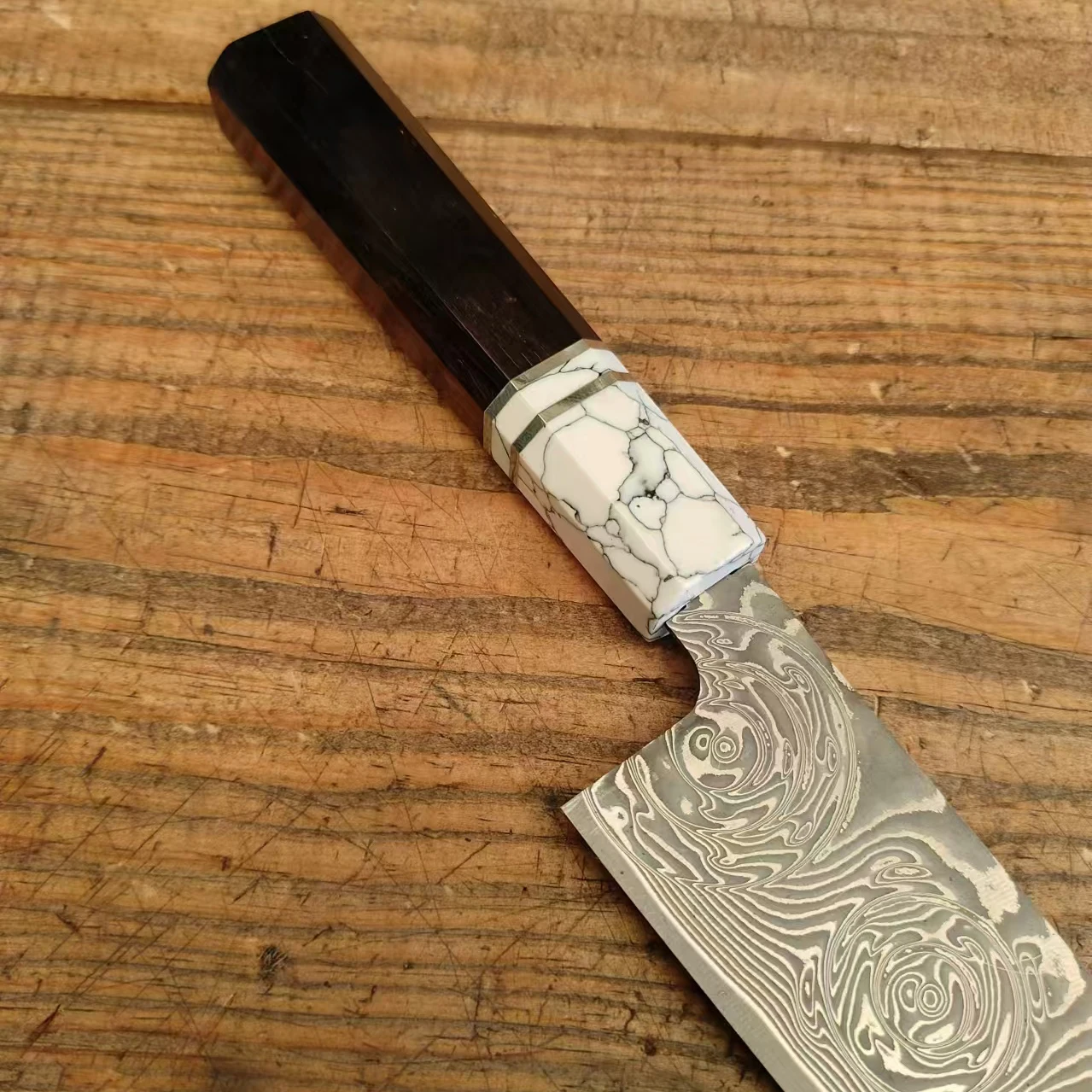 Нож шеф-повара 67 слоев дамасское лезвие из стали VG10 черное дерево и бирюзовая