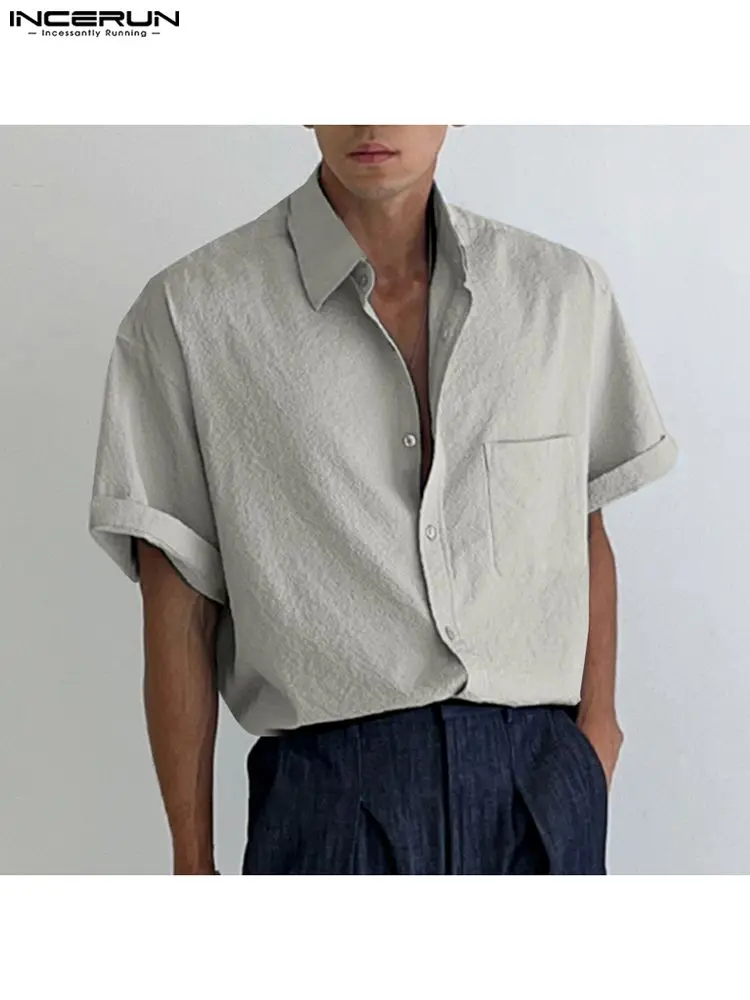 Korean Style New Men Casual Simple Bubble Fashion Casual Male Solid Comfortable All-match Sleeve Shirts S-5XL INCERUN Tops 2022