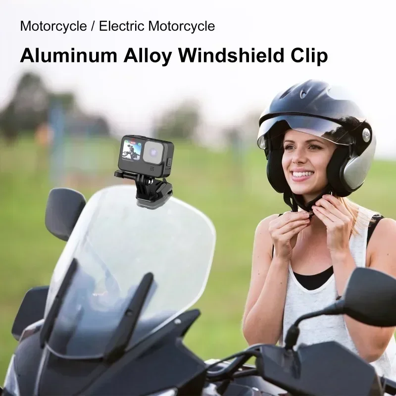 Motorcycle Windshield Camera Mount Clip For GoPro Hero12 Black/DJI Osmo Action 4/Insta360 X4/Ace Pro Cameras