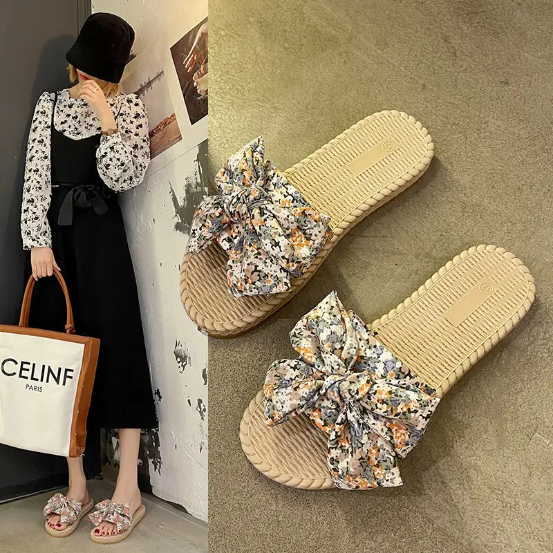 

2022 summer new bow ins sandals and slippers women's tide Roman style beach shoes 35-43 yards plus size