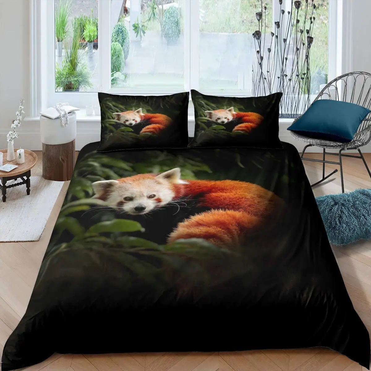 

Raccoon Duvet Cover Set Cute Bedding Set Nature Owl Comforter Cover Wildlife Style King Size Polyester Quilt Cover Animal Theme