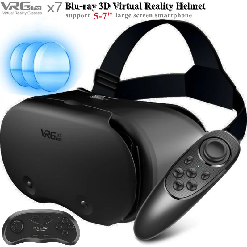 

Original VRGpro X7 VR Virtual Reality 3D Glasses Box VR Google Cardboard Helmet for IOS Android 5-7" Smartphone,Wireless Rocker