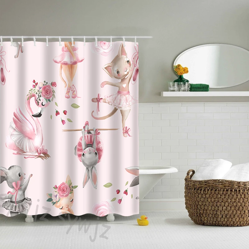 

Занавеска для душа с милым рисунком животного, занавеска для ванной комнаты, декоративная занавеска для душа с крючком, занавеска для спальни