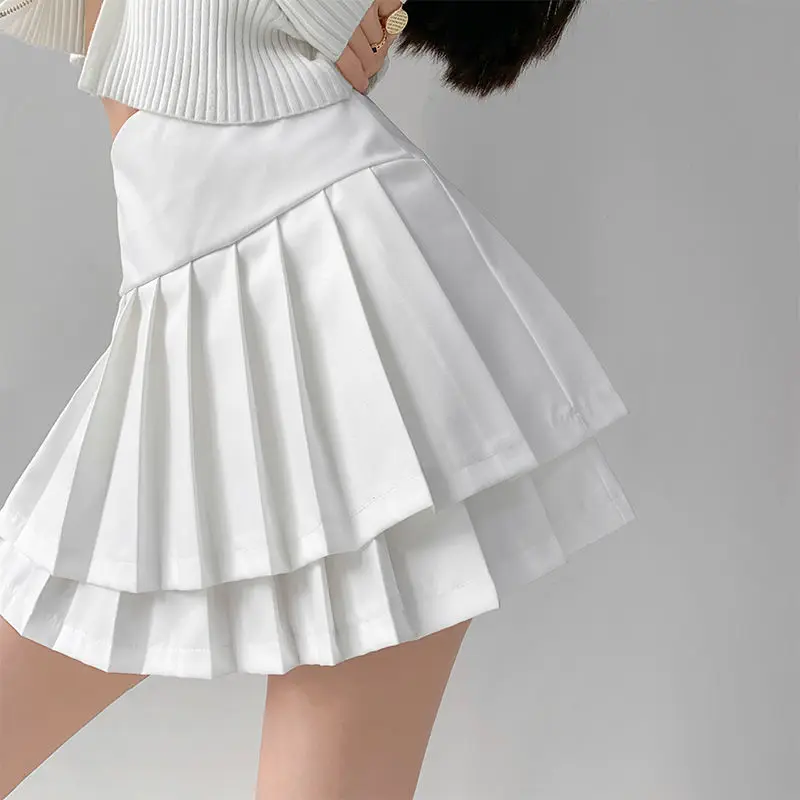 

Preppy Style Ruffle Pleated Mini Skirt Women Korean Skater Summer Sexy High Waist Patchwork A-line Casual Solid JK Y2K Skirts