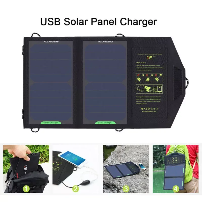 

Foldable Sunpower Solar Panel 5V 10W High Efficiency Portable Solar Phone Charger 1.6A Output for Mobile Phone Hiking Outdoors