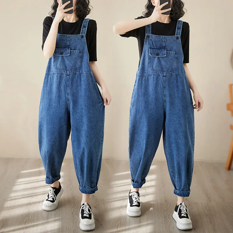 

Универсальный Повседневный индивидуализированный свободный Облегающий комбинезон на лямках из денима для женщин, новинка 2023, джинсы-шаровары Z1137