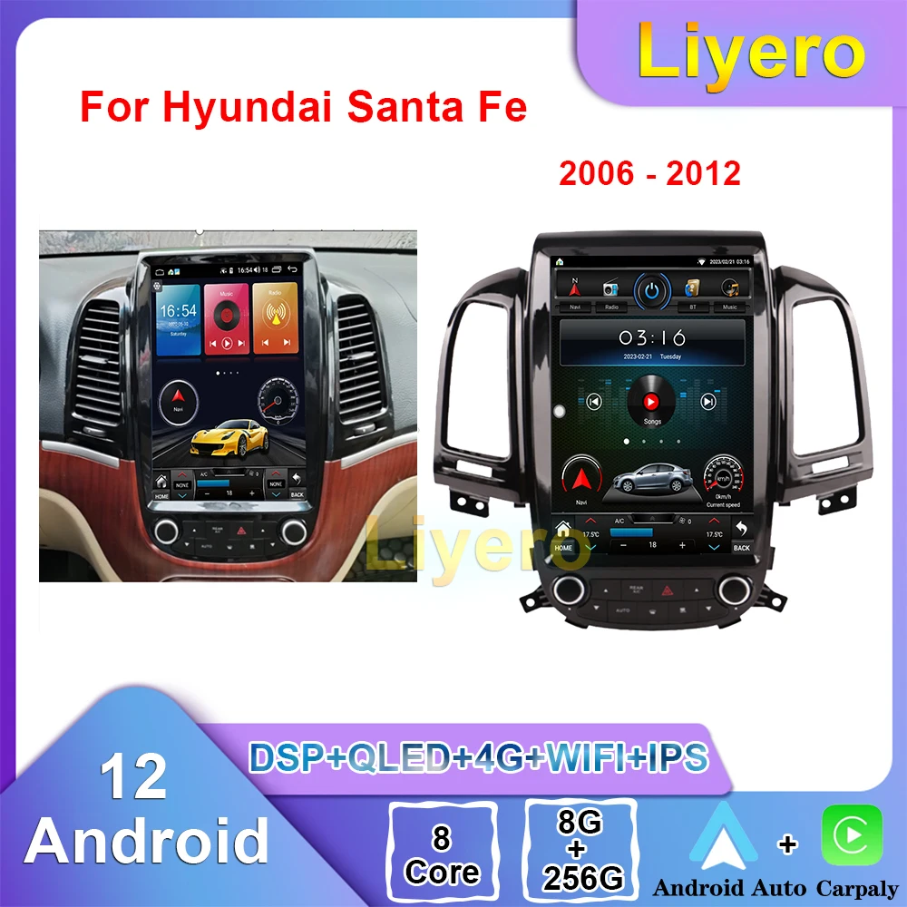 

Liyero Car Radio For Hyundai Santa Fe 2006-2012 CarPlay Android Auto GPS Navigation DVD Multimedia Video Player Stereo DSP 4G