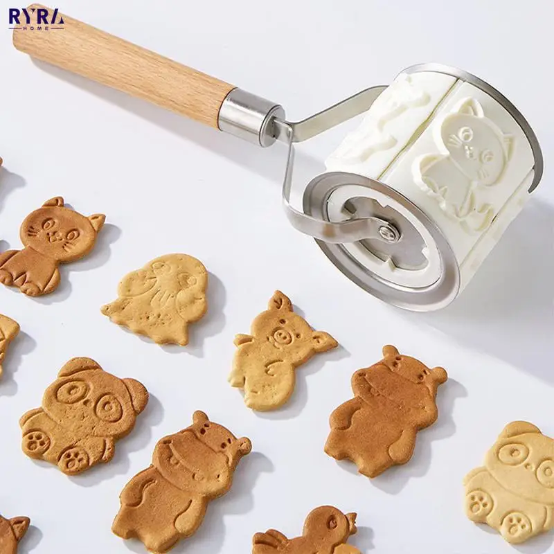 

Roller Biscuit Mold With 32pcs Carton Animals Cars Patterns Christmas Dough Rolling Pin Cookie Cutter Mould Pastry Baking Tools