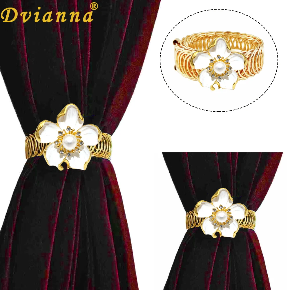 

Dvianna 2 PCS White Enamel Flower Curtain Tieback Metal Window Curtain Buckle for Girl's Room Home Office Cafe Balcony Decor C30