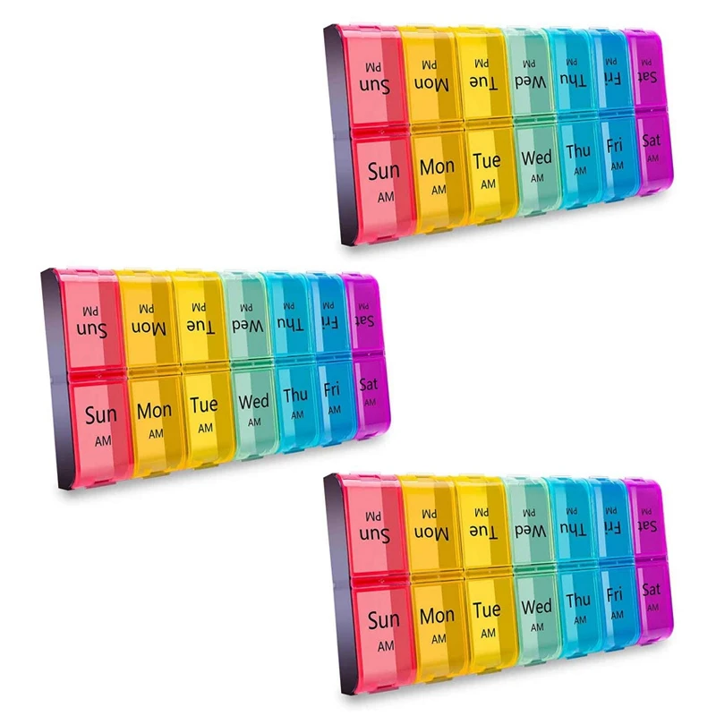 

3X Weekly Extra Large Pill Organizer 2 Times A Day, Am Pm Pill Organizer 7 Day, Daily Pill Box Organizer