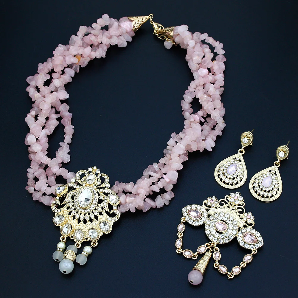 Sunspicems розовый кристалл Марокко ювелирный набор натуральный камень бусы колье