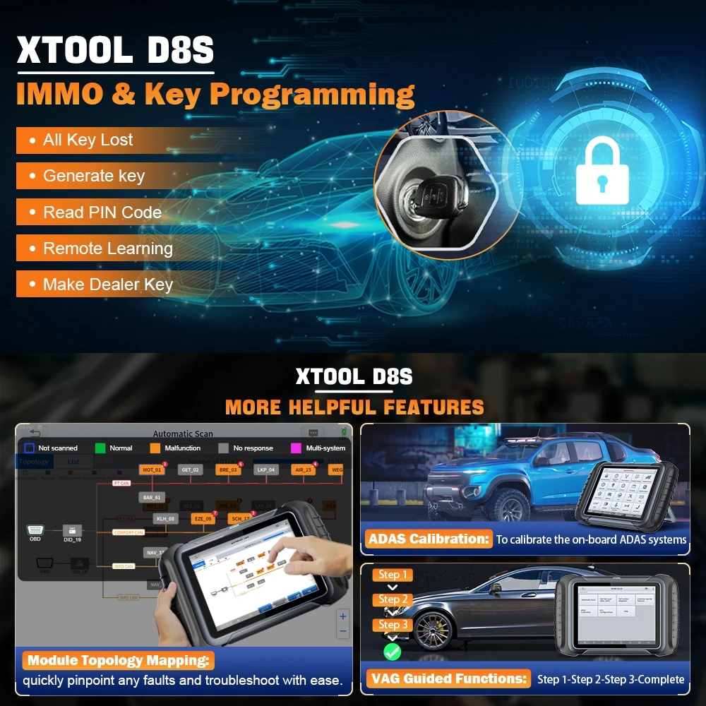 Автомобильный диагностический прибор XTOOL D8S инструмент для кодирования ЭБУ D8 BT CAN