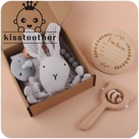 kissteether new baby products cartoon rabbit soothing towel baby creative silicone pacifier chain teether toy six piece set