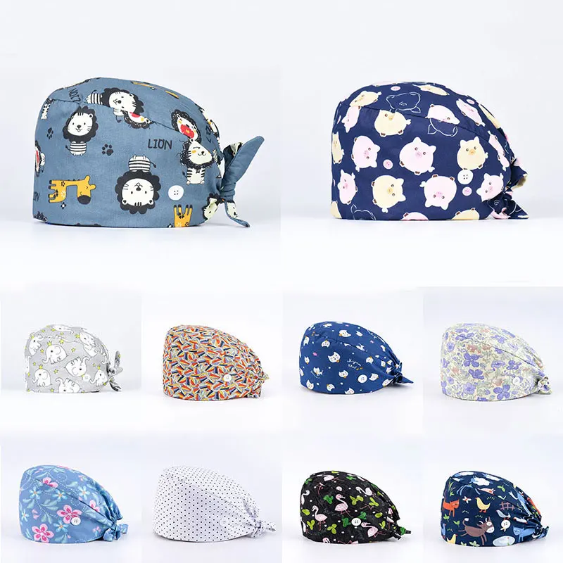 

New Soft Cap Cotton Adjustable Cartoon Scrubs Hats Lab Working Surgicals Hat Pharmacy Dentist Nursing Accessories Scrub Caps