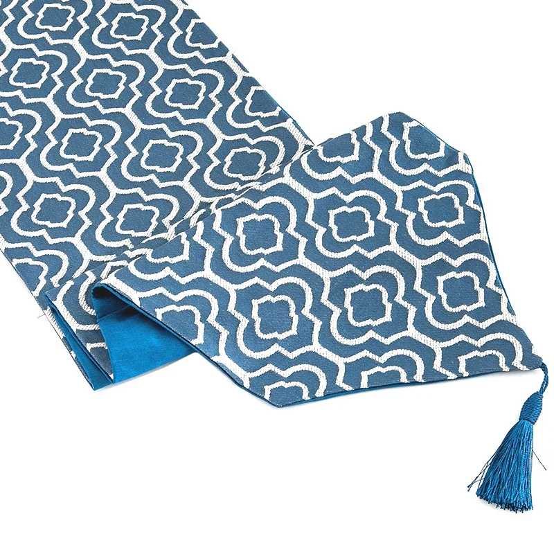 

Синяя скатерть 86 дюймов жаккардовая скатерть для кофейного столика с кисточками комод шарф для домашнего декора вечерние ринки, свадьбы