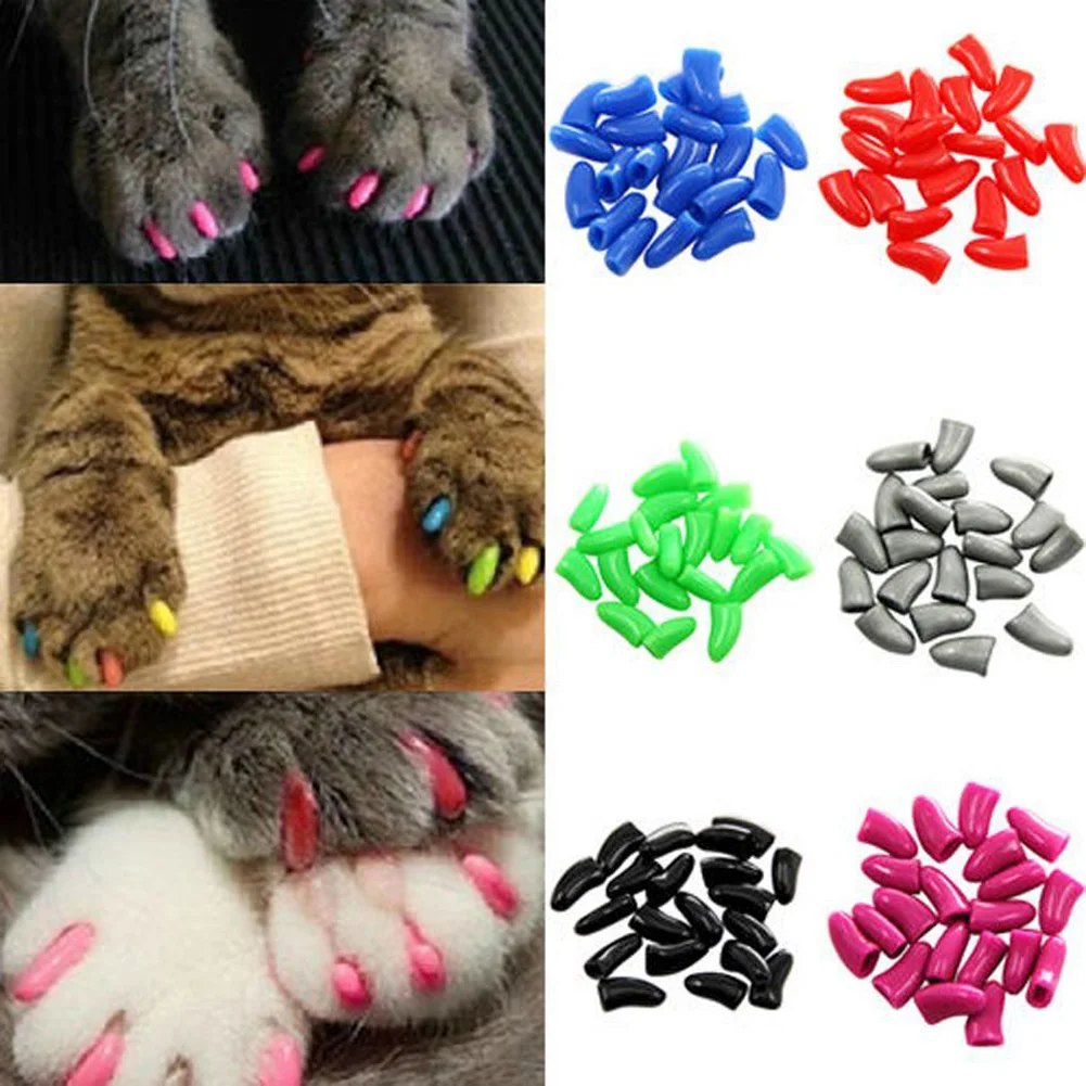 New colorful Cat/Dog Nail Caps soft cat/dog Claw Soft Paws 20 PCS/lot soft cat silicone nail caps Size XS S M L Gift for pet