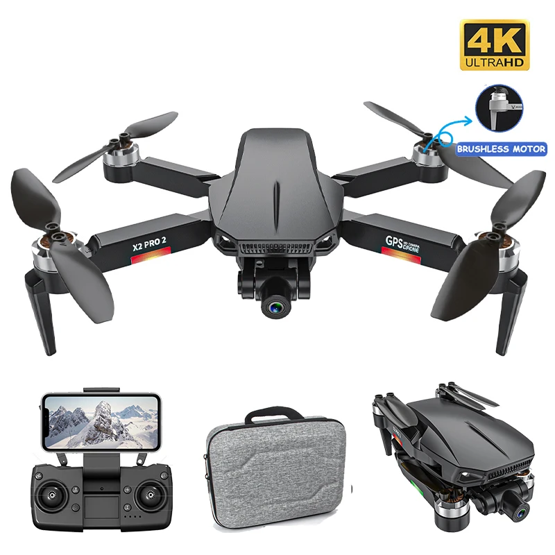 

2021 New X2 Pro2 RC GPS Drone 4K 1080P Dual Camera Mechanical 2-Axis Gimbal Dual Camera 5G WIFI Brushless Foldable Quadcopter